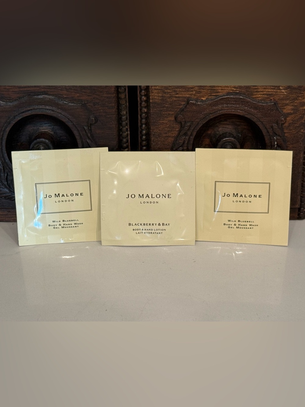 Jo Malone Deluxe Sample Packets, 2 Wild Bluebell, 1 Blackberry & Bay